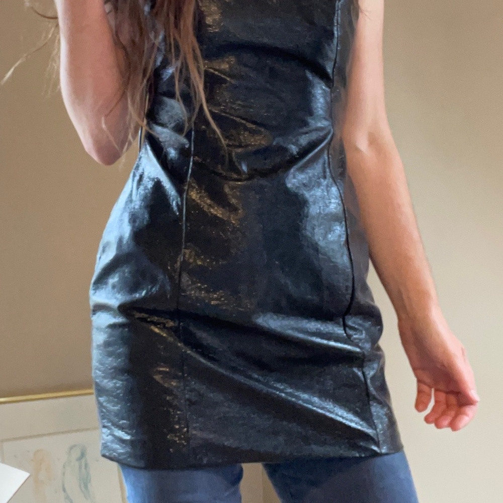 NWT Black Topshop Faux Leather mini dress, Size 6 - Picture 2 of 12